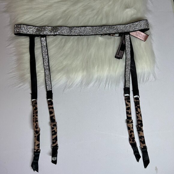 Victoria's Secret Black Satin Crystal Rhinestone Bling Garter Belt NWT - Picture 3 of 6